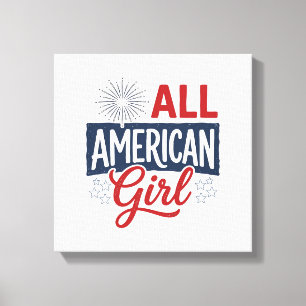 All American Girl Patriotic Vintage Shirt Design_1 Canvas Print