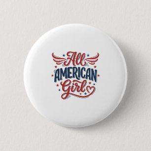 All American Girl Patriotic Vintage Vector Design_ 6 Cm Round Badge