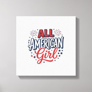 All American Girl Patriotic Vintage Vector Design_ Canvas Print