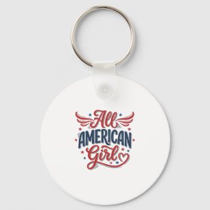 All American Girl Patriotic Vintage Vector Design_ Key Ring