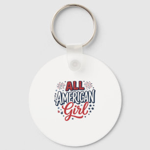 All American Girl Patriotic Vintage Vector Design_ Key Ring