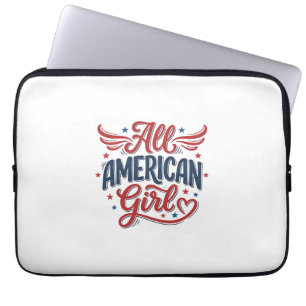 All American Girl Patriotic Vintage Vector Design_ Laptop Sleeve
