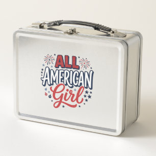 All American Girl Patriotic Vintage Vector Design_ Metal Lunch Box