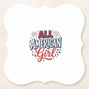 All American Girl Patriotic Vintage Vector Design_ Paper Coaster