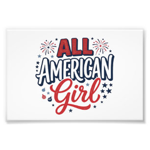 All American Girl Patriotic Vintage Vector Design_ Photo Print
