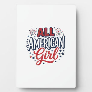 All American Girl Patriotic Vintage Vector Design_ Plaque