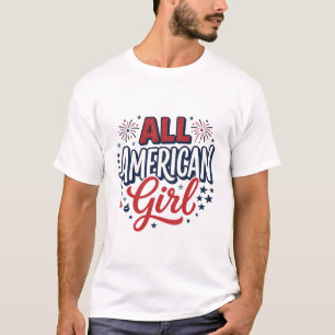 All American Girl Patriotic Vintage Vector Design_ T-Shirt