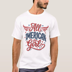 All American Girl Patriotic Vintage Vector Design_ T-Shirt