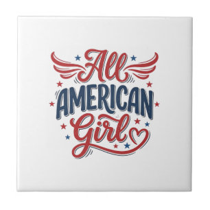 All American Girl Patriotic Vintage Vector Design_ Tile
