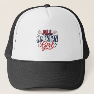 All American Girl Patriotic Vintage Vector Design_ Trucker Hat
