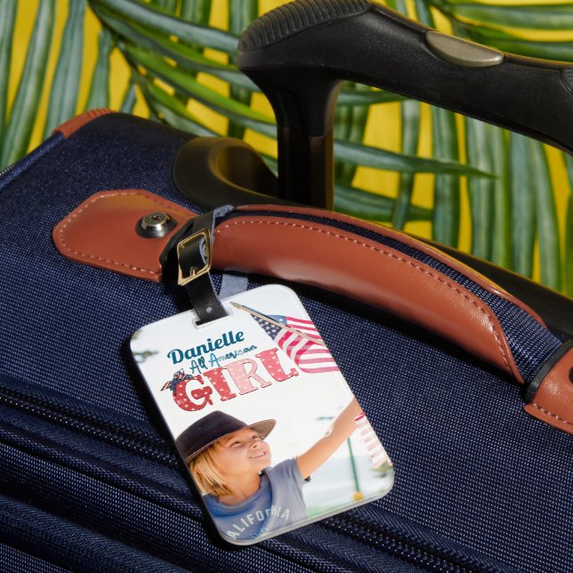 All American Girl Personalised Luggage Tag (Front Insitu 1)