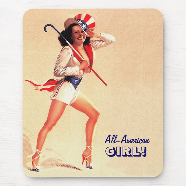 All-American Girl. Retro Pin-up  Mouse Mat (Front)
