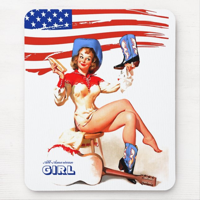 All-American Girl. Retro Pin-up  Mouse Mat (Front)