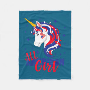 All american girl usa flag 4th july unicorn fleece blanket