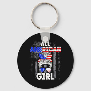 All American Girl Usa Flag 4th July Women Kids Pat Key Ring