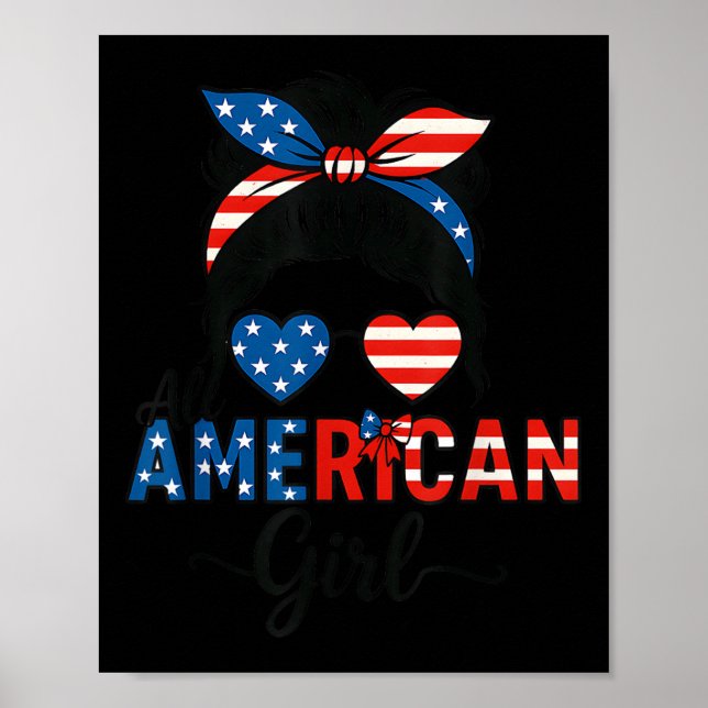 All American Girl Usa Flag 4th July Women Kids Pat Poster (Front)