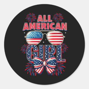 All American Girls 4th Of July Coquette Bow Patrio Classic Round Sticker