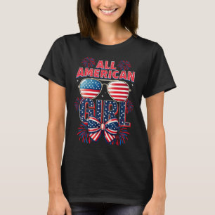 All American Girls 4th Of July Coquette Bow Patrio T-Shirt