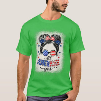 All American Girls 4th Of July Daughter Messy Bun T-Shirt