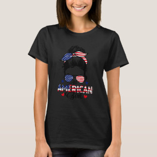 All American Girls 4th Of July Messy Bun Patriotic T-Shirt