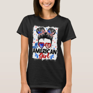 All American Girls 4th Of July Patriotic Messy Bun T-Shirt