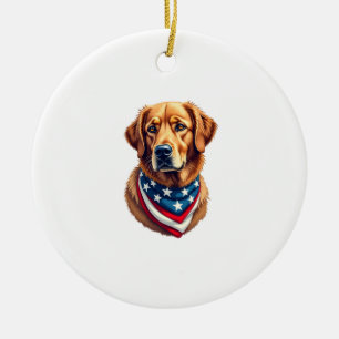 All American Golden Retriever Vintage Tee Ceramic Tree Decoration