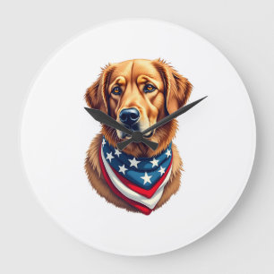 All American Golden Retriever Vintage Tee Large Clock