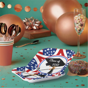 All American Grad - Red White & Blue on Stars Paper Plate