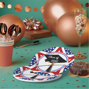All American Grad - Red White & Blue on Stars Paper Plate