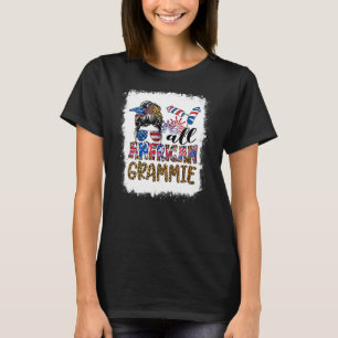 All American Grammie Messy Bun Women Usa Flag 4th T-Shirt