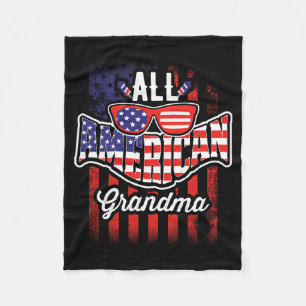 All American Grandma Usa Flag Vintage Funny Comfor Fleece Blanket