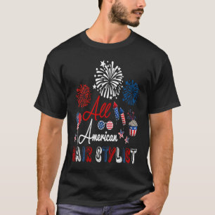 All American Hair Stylist Proud American Flag Fire T-Shirt