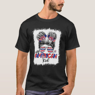 All American Kid Messy Bun Girls Tie Dye Cute 4th T-Shirt