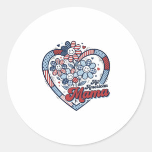 All American Mama Patriotic Flower Shirt Design_1 Classic Round Sticker