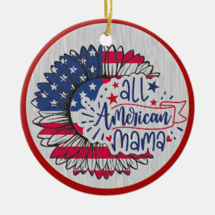 All American Mama  Red White Blue US Flag Ceramic Tree Decoration