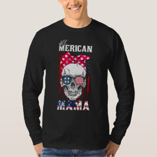 All American Mama Skull Mum American Flag Bow Tie T-Shirt