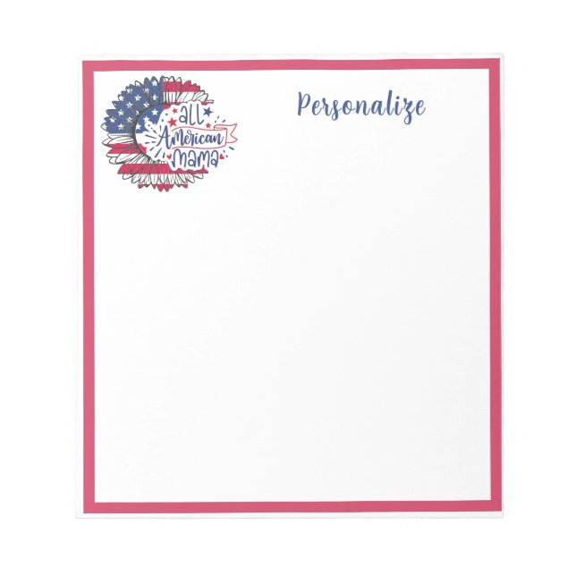 All American Mama US Flag Personalised Notepad (Front)