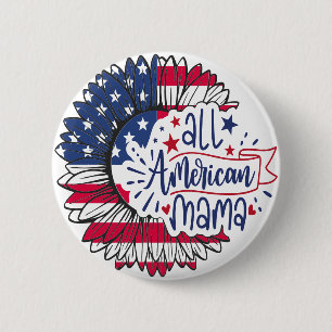 All American Mama USA Flag Red White Blue Patriot 6 Cm Round Badge