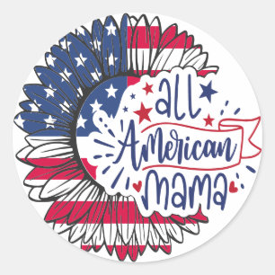 All American Mama USA Flag Red White Blue Patriot Classic Round Sticker
