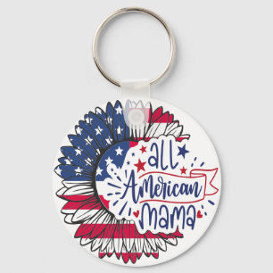 All American Mama USA Flag Red White Blue Patriot Key Ring