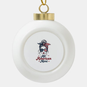 All American Mimi Vintage Patriotic Messy Bun Sung Ceramic Ball Christmas Ornament