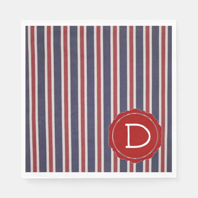 All-American Monogrammed Patriotic Striped Design Napkin (Front)