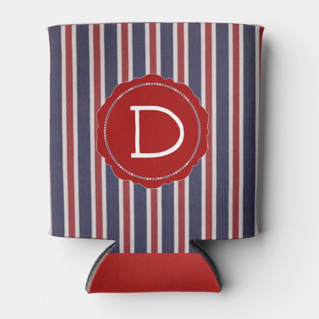 All-American Monogrammed Patriotic Striped Favour Can Cooler (Front)