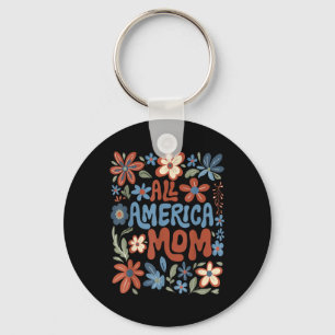 All American Mum 4th Of July Usa Floral Mothers Da Key Ring