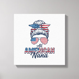 All American Nana Patriotic Messy Bun Vector Desig Canvas Print