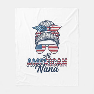 All American Nana Patriotic Messy Bun Vector Desig Fleece Blanket