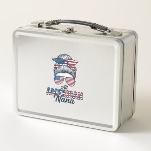 All American Nana Patriotic Messy Bun Vector Desig Metal Lunch Box