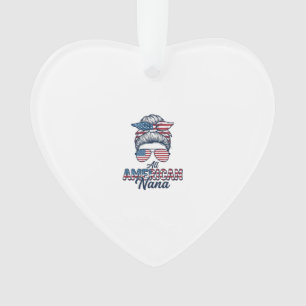 All American Nana Patriotic Messy Bun Vector Desig Ornament