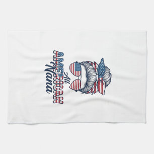 All American Nana Patriotic Messy Bun Vector Desig Tea Towel