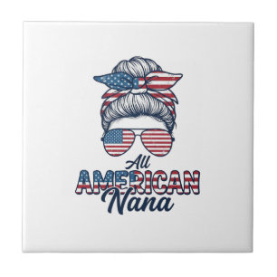 All American Nana Patriotic Messy Bun Vector Desig Tile